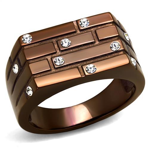 TK2664 - IP Coffee light Stainless Steel Ring with Top Grade Crystal in Clear-0