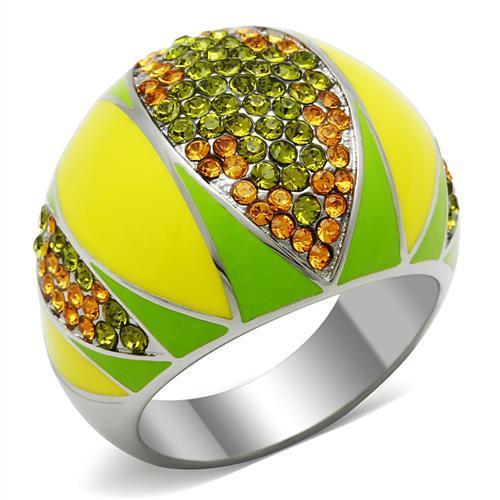 TK266 - High polished (no plating) Stainless Steel Ring with Top Grade Crystal in Multi Color-0