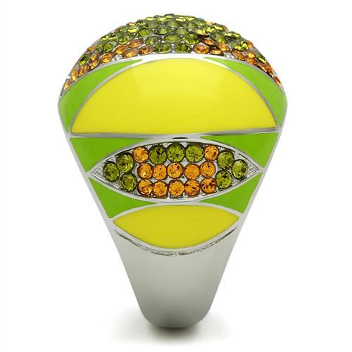 TK266 - High polished (no plating) Stainless Steel Ring with Top Grade Crystal in Multi Color-3