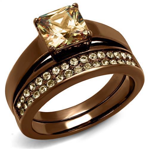 TK2670 - IP Coffee light Stainless Steel Ring with AAA Grade CZ in Champagne-0
