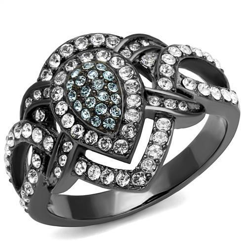 TK2679 - IP Light Black (IP Gun) Stainless Steel Ring with Top Grade Crystal in Multi Color-0