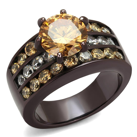 TK2681 - IP Dark Brown (IP coffee) Stainless Steel Ring with AAA Grade CZ in Champagne-0