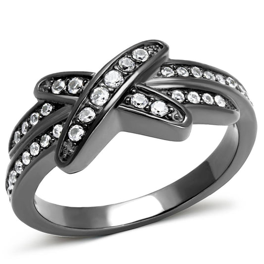 TK2689 - IP Light Black (IP Gun) Stainless Steel Ring with AAA Grade CZ in Clear-0