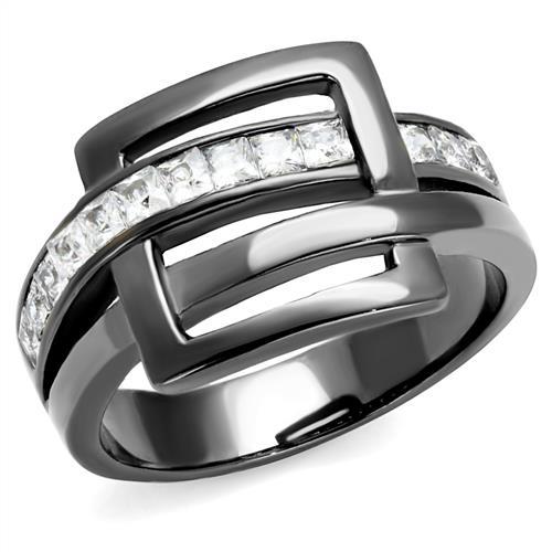 TK2690 - IP Light Black (IP Gun) Stainless Steel Ring with AAA Grade CZ in Clear-0