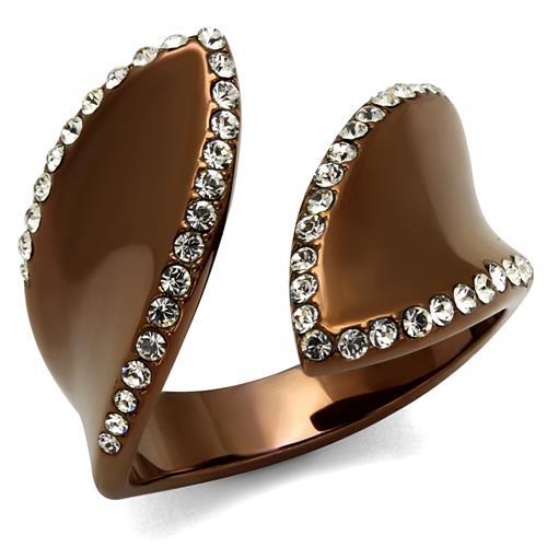 TK2691 - IP Coffee light Stainless Steel Ring with Top Grade Crystal in Clear-0