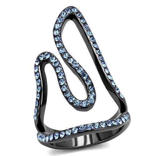 TK2695 - IP Light Black (IP Gun) Stainless Steel Ring with Top Grade Crystal in Aquamarine-0