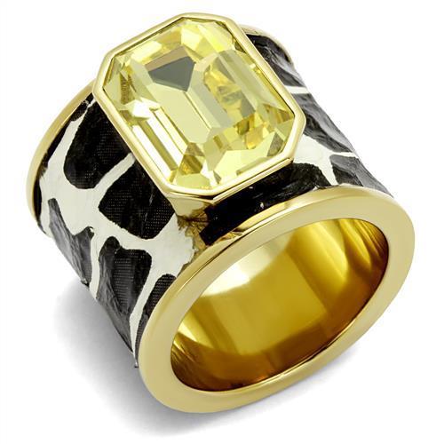TK2701 - IP Gold(Ion Plating) Stainless Steel Ring with Top Grade Crystal in Citrine Yellow-0
