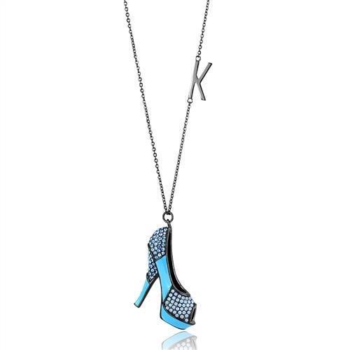 TK2704 - IP Light Black (IP Gun) Stainless Steel Chain Pendant with Top Grade Crystal in Aquamarine-0