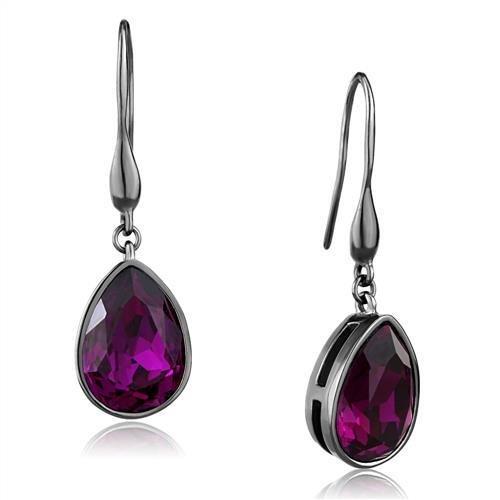 TK2705 - IP Light Black (IP Gun) Stainless Steel Earrings with Top Grade Crystal in Fuchsia-0