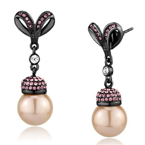 TK2710 - IP Light Black (IP Gun) Stainless Steel Earrings with Synthetic Pearl in Rose-0