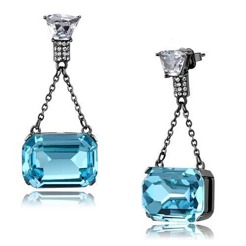 TK2713 - IP Light Black (IP Gun) Stainless Steel Earrings with Top Grade Crystal in Sea Blue-0