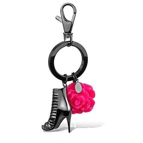 TK2718 - IP Light Black (IP Gun) Stainless Steel Key Ring with Synthetic Synthetic Stone in Rose-0