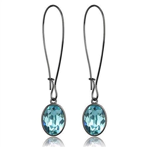 TK2720 - IP Light Black (IP Gun) Stainless Steel Earrings with Top Grade Crystal in Sea Blue-0