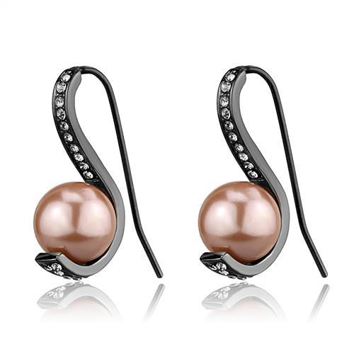 TK2728 - IP Light Black (IP Gun) Stainless Steel Earrings with Synthetic Pearl in Light Peach-0