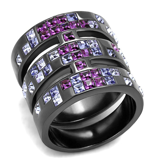 TK2734 - IP Light Black (IP Gun) Stainless Steel Ring with Top Grade Crystal in Multi Color-0