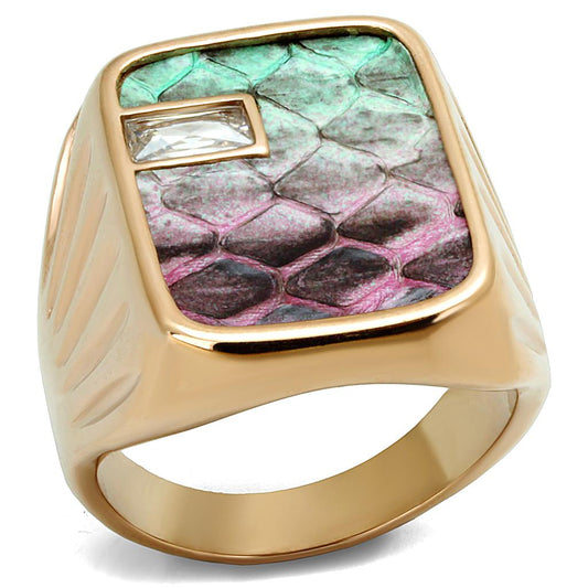 TK2737 - IP Rose Gold(Ion Plating) Stainless Steel Ring with Leather in Multi Color-0