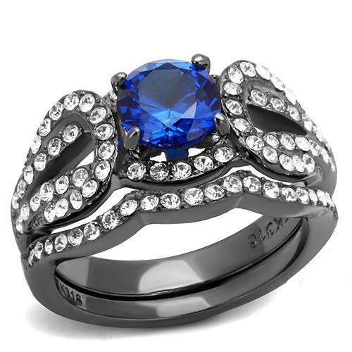 TK2740 - IP Light Black (IP Gun) Stainless Steel Ring with Synthetic Spinel in London Blue-0