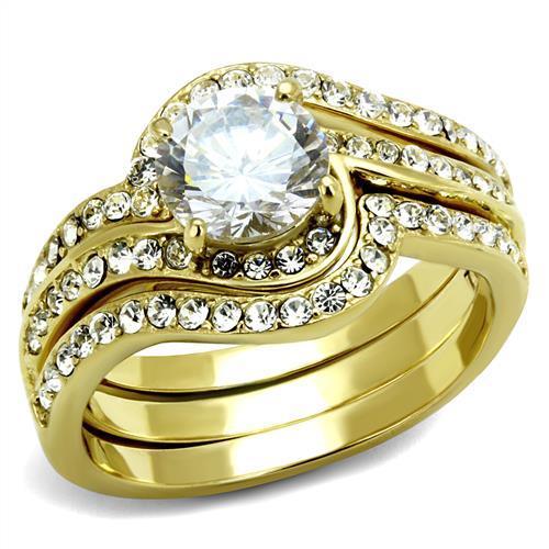 TK2742 - IP Gold(Ion Plating) Stainless Steel Ring with AAA Grade CZ in Clear-0