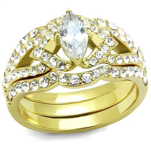 TK2743 - IP Gold(Ion Plating) Stainless Steel Ring with AAA Grade CZ in Clear-0