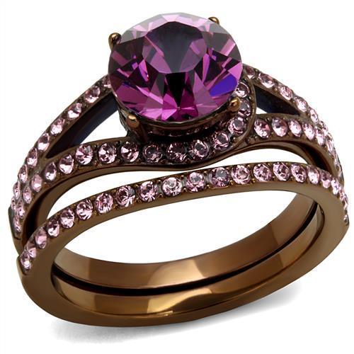 TK2745 - IP Coffee light Stainless Steel Ring with Top Grade Crystal in Amethyst-0