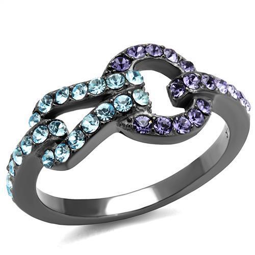 TK2752 - IP Light Black (IP Gun) Stainless Steel Ring with Top Grade Crystal in Tanzanite-0