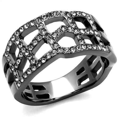 TK2753 - IP Light Black (IP Gun) Stainless Steel Ring with Top Grade Crystal in Black Diamond-0