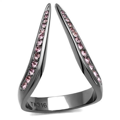 TK2756 - IP Light Black (IP Gun) Stainless Steel Ring with Top Grade Crystal in Light Amethyst-0
