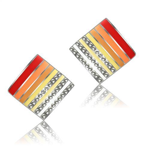 TK275 - High polished (no plating) Stainless Steel Earrings with Top Grade Crystal in Clear-0