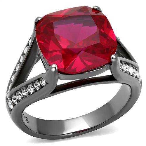 TK2760 - IP Light Black (IP Gun) Stainless Steel Ring with Synthetic Corundum in Ruby-0