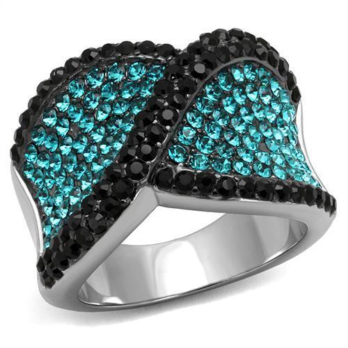 TK2764 - Two-Tone IP Black Stainless Steel Ring with Top Grade Crystal in Blue Zircon-0
