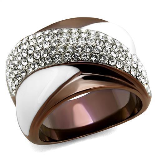 TK2765 - Two Tone IP Light Brown (IP Light coffee) Stainless Steel Ring with Top Grade Crystal in Clear-0