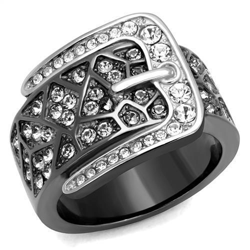 TK2769 - Two-Tone IP Black Stainless Steel Ring with Top Grade Crystal in Black Diamond-0