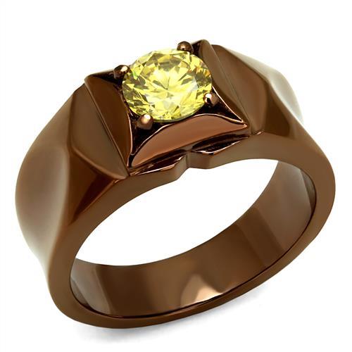 TK2773 - IP Coffee light Stainless Steel Ring with AAA Grade CZ in Topaz-0