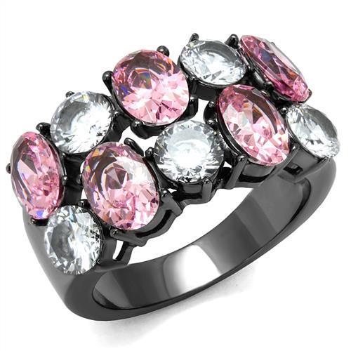 TK2776 - IP Light Black (IP Gun) Stainless Steel Ring with AAA Grade CZ in Rose-0
