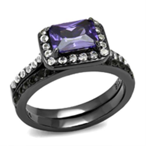 TK2778 - IP Light Black (IP Gun) Stainless Steel Ring with AAA Grade CZ in Tanzanite-0