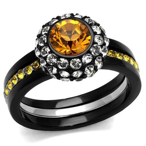 TK2783 - Two-Tone IP Black (Ion Plating) Stainless Steel Ring with Top Grade Crystal in Topaz-0