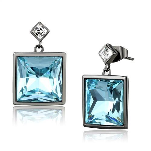TK2788 - IP Light Black (IP Gun) Stainless Steel Earrings with Top Grade Crystal in Sea Blue-0