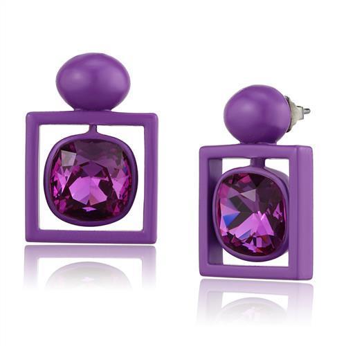 TK2789 - No Plating Stainless Steel Earrings with Top Grade Crystal in Fuchsia-0