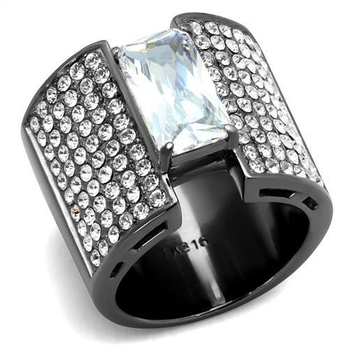 TK2798 - IP Light Black (IP Gun) Stainless Steel Ring with AAA Grade CZ in Clear-0