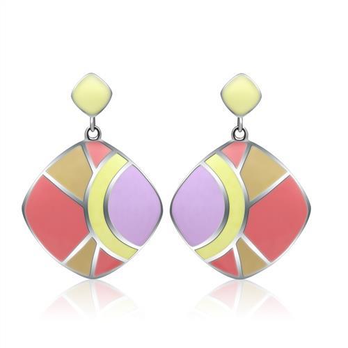 TK279 - High polished (no plating) Stainless Steel Earrings with Epoxy in No Stone-0