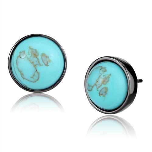TK2819 - IP Light Black (IP Gun) Stainless Steel Earrings with Synthetic Turquoise in Sea Blue-0
