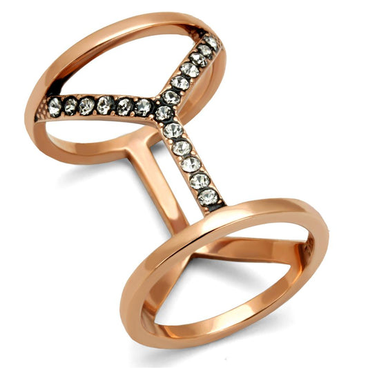TK2825 - IP Rose Gold(Ion Plating) Stainless Steel Ring with Top Grade Crystal in Clear-0