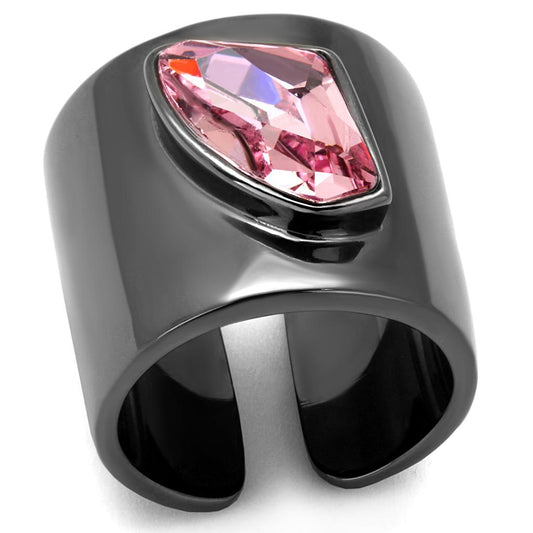 TK2829 - IP Light Black (IP Gun) Stainless Steel Ring with Top Grade Crystal in Light Rose-0