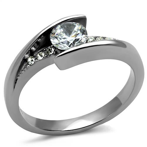 TK2833 - High polished (no plating) Stainless Steel Ring with AAA Grade CZ in Clear-0