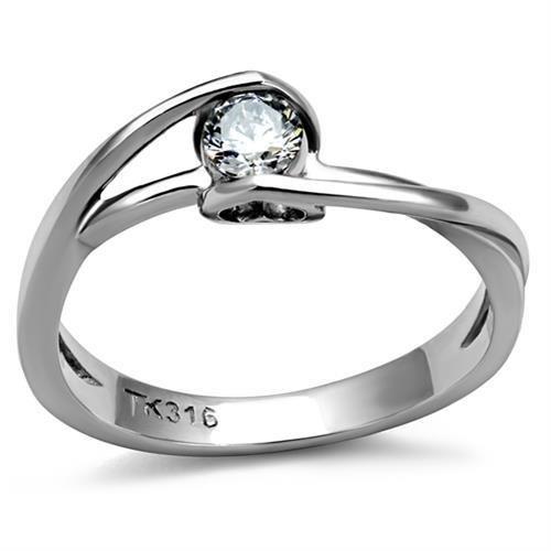 TK2835 - High polished (no plating) Stainless Steel Ring with AAA Grade CZ in Clear-0