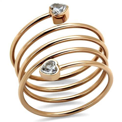 TK2836 - IP Rose Gold(Ion Plating) Stainless Steel Ring with AAA Grade CZ in Clear-0