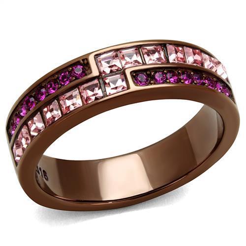 TK2837 - IP Coffee light Stainless Steel Ring with Top Grade Crystal in Multi Color-0