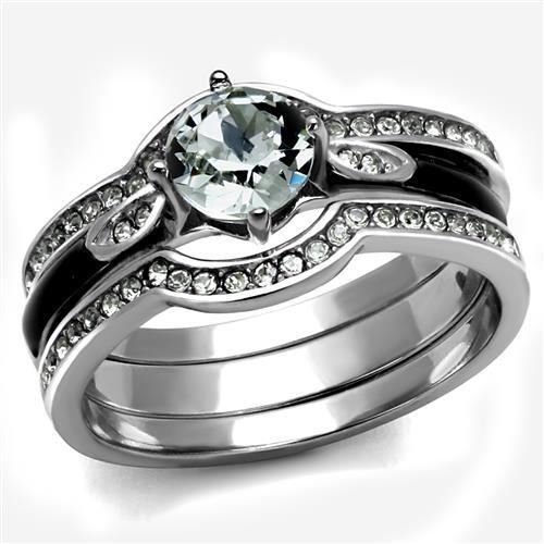 TK2843 - High polished (no plating) Stainless Steel Ring with Top Grade Crystal in Clear-0