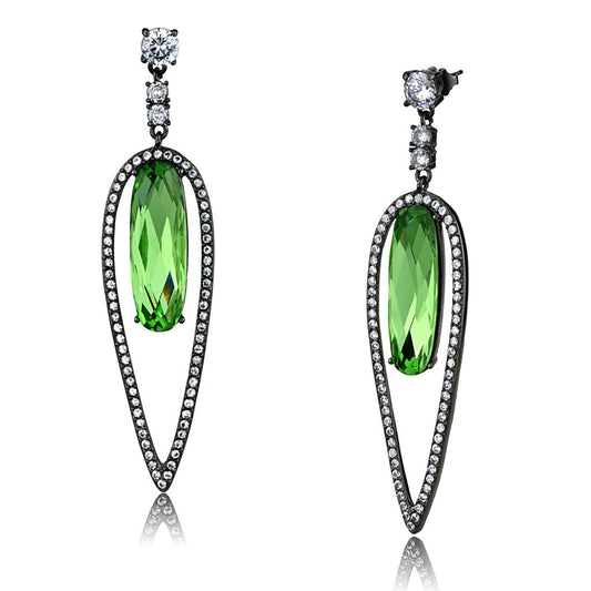 TK2846 - IP Light Black (IP Gun) Stainless Steel Earrings with Top Grade Crystal in Peridot-0
