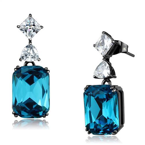 TK2848 - IP Light Black (IP Gun) Stainless Steel Earrings with Top Grade Crystal in Blue Zircon-0